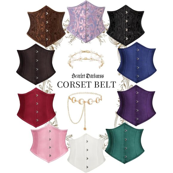 Women's Wine Red Floral Lace Up Boned Underbust Darkness Corset Waist Belts - Picture 6 of 9